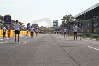 World © Octane Photographic Ltd. GP2 Italian GP, Monza, Saturday 7th September 2013. Race 1. The grid girls form up before the race gets underway. Digital Ref :