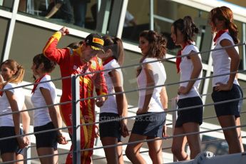 World © Octane Photographic Ltd. GP2 Italian GP, Monza, Saturday 7th September 2013. Race 1. Fabio Leimer (winner) celebrates on his way to the podium - Racing Engineering. Digital Ref: