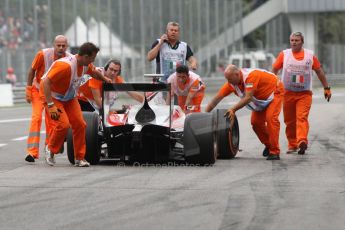 World © Octane Photographic Ltd. GP2 Italian GP, Monza, Sunday 8th September 2013. Race 2. James Calado being pushed back into the pits – ART Grand Prix. Digital Ref :