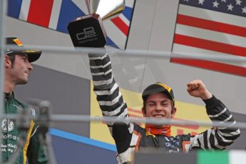 World © Octane Photographic Ltd. GP2 Italian GP, Monza, Sunday 8th September 2013. Race 2. Race Winner Adrian Quaife-Hobbs celbrates on teh podium - Hilmer Motorsport. Digital Ref :