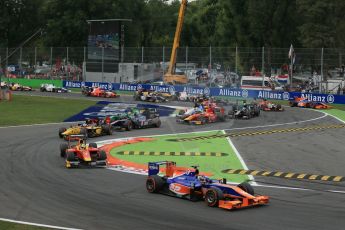 World © Octane Photographic Ltd. GP2 Italian GP, Monza, Sunday 8th September 2013. Race 2. Adrian Quaife-Hobbs leads the pack at the race start - Hilmer Motorsport. Digital Ref :