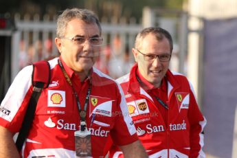 World © Octane Photographic Ltd. F1 Italian GP - Monza, Saturday 7th September 2013 - Paddock. Scuderia Ferrari - Stefano Domenicali and Modesta Menabue (engine specialist). Digital Ref : 0815cb7d5441