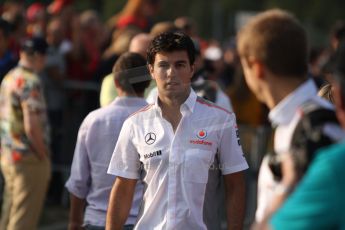 World © Octane Photographic Ltd. F1 Italian GP - Monza, Saturday 7th September 2013 - Paddock. Vodafone McLaren Mercedes MP4/28 - Sergio Perez . Digital Ref : 0815cb7d5582