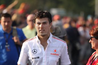 World © Octane Photographic Ltd. F1 Italian GP - Monza, Saturday 7th September 2013 - Paddock. Vodafone McLaren Mercedes MP4/28 - Sergio Perez . Digital Ref : 0815cb7d5587