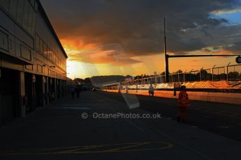 World © Octane Photographic Ltd. BRSCC - OSS Championship. Saturday 14th September 2013. Donington Park. Saturday 14th September 2013 – Race 1. Sunsets over the Donington Park pits after a day of racing. Digital Ref: 0827cj1d7523
