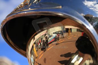 World © Octane Photographic Ltd. Monaco – Monte Carlo – Porsche Mobil 1 Supercup. Sebastien Loeb reflected in a fire marshal's visor. Friday 24th May 2013. Digital Ref :