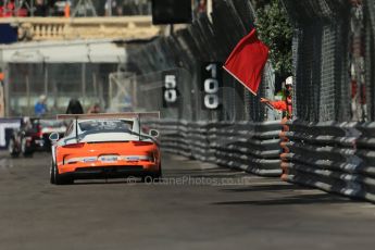 World © Octane Photographic Ltd. Monaco – Monte Carlo – Porsche Mobil 1 Supercup. Johnston - Tolimit Motorsport passes the red flag. Friday 24th May 2013. Digital Ref :