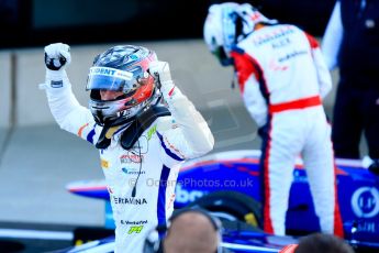 World © Octane Photographic Ltd./Chris Enion. Saturday 30th June 2013 Dallara GP3/13 - British GP - Silverstone - Race 2. Trident – Giovanni Venturini celebrates in Parc Ferme. Digital ref : 0736ce1d9189