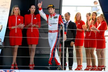 World © Octane Photographic Ltd./Chris Enion. Saturday 30th June 2013 Dallara GP3/13 - British GP - Silverstone - Race 2. Jenzer Motorsport – Alex Fontana walks onto the podium. Digital ref : 0736ce1d9201