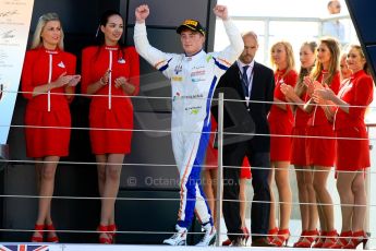 World © Octane Photographic Ltd./Chris Enion. Saturday 30th June 2013 Dallara GP3/13 - British GP - Silverstone - Race 2. Trident – Giovanni Venturini waves whilst walking onto the podium. Digital ref : 0736ce1d9207