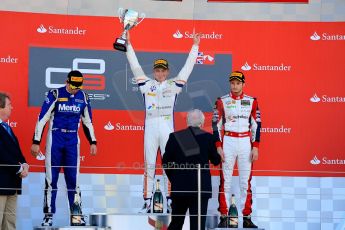 World © Octane Photographic Ltd./Chris Enion. Saturday 30th June 2013 Dallara GP3/13 - British GP - Silverstone - Race 2 Podium. Giovanni Venturini, Alex Fontana and Nick Yelloly on the podium. Digital ref : 0736ce1d9222