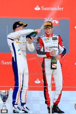 World © Octane Photographic Ltd./Chris Enion. Saturday 30th June 2013 Dallara GP3/13 - British GP - Silverstone - Race 2 Podium. Giovanni Venturini and Alex Fontana celebrate on the podium. Digital ref : 0736ce1d9260