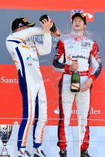 World © Octane Photographic Ltd./Chris Enion. Saturday 30th June 2013 Dallara GP3/13 - British GP - Silverstone - Race 2 Podium. Giovanni Venturini and Alex Fontana celebrate on the podium. Digital ref : 0736ce1d9267