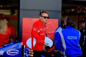 World © Octane Photographic Ltd./Chris Enion. Saturday 30th June 2013 Dallara GP3/13 - British GP - Silverstone - Race 2 Podium. Max Chilton (Marussia F1) chats to the Carlin GP3 squad in the pitlane. Digital ref : 0736ce1d9267