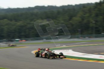 World © Octane Photographic Ltd. F1 Belgian GP - Spa - Francorchamps. Thursday. 25th July 2013. Practice 1. Lotus F1 Team E21 - Kimi Raikkonen followed by his team mate Romain Grosjean. Digital Ref : 0784lw1d4752