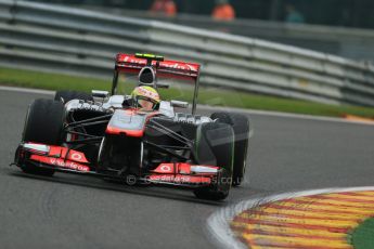 World © Octane Photographic Ltd. F1 Belgian GP - Spa - Francorchamps. Friday 23rd August 2013. Practice 1. Vodafone McLaren Mercedes MP4/28 - Sergio Perez . Digital Ref : 0784lw1d7240