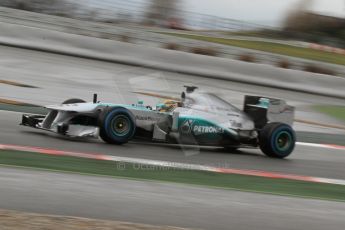 World © Octane Photographic Ltd. Formula 1 Winter testing, Barcelona – Circuit de Catalunya, 28th February 2013. Mercedes AMG Petronas  F1 W04 – Lewis Hamilton. Digital Ref: