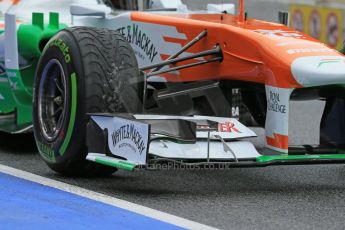 World © Octane Photographic Ltd. Formula 1 Winter testing, Barcelona – Circuit de Catalunya, 1st March 2013. Sahara Force India VJM06 front wing detail –  Adrian Sutil. Digital Ref: 0582lw1d8505