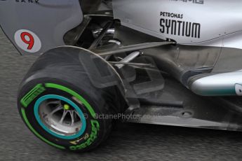 World © Octane Photographic Ltd. Formula 1 Winter testing, Barcelona – Circuit de Catalunya, 1st March 2013. Mercedes AMG Petronas F1 W04 exhaust and rear end – Nico Rosberg. Digital Ref: 0582lw7d0407