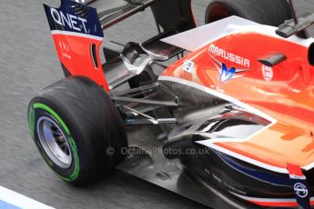 World © Octane Photographic Ltd. Formula 1 Winter testing, Barcelona – Circuit de Catalunya, 1st March 2013. Marussia MR02 exhaust and rear end, Max Chilton. Digital Ref: 0582lw7d0423