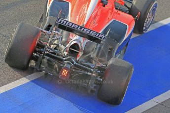 World © Octane Photographic Ltd. Formula 1 Winter testing, Barcelona – Circuit de Catalunya, 2nd March 2013. Marussia MR02 rear end detail, Jules Bianchi. Digital Ref: 0583lw1d8823