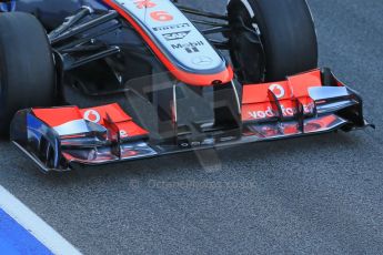 World © Octane Photographic Ltd. Formula 1 Winter testing, Barcelona – Circuit de Catalunya, 2nd March 2013. Vodafone McLaren Mercedes MP4/28 front wing. Sergio Perez. Digital Ref: 0583lw1d8833