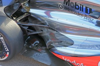 World © Octane Photographic Ltd. Formula 1 Winter testing, Barcelona – Circuit de Catalunya, 2nd March 2013. Vodafone McLaren Mercedes MP4/28 exhaust detail. Sergio Perez. Digital Ref: