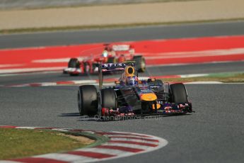 World © Octane Photographic Ltd. Formula 1 Winter testing, Barcelona – Circuit de Catalunya, 2nd March 2013. Infiniti Red Bull Racing RB9 of Mark Webber and the Ferrari F138 of Felipe Massa. Digital Ref: 0583lw1d9874