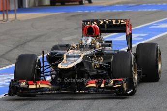 World © Octane Photographic Ltd. Formula 1 Winter testing, Barcelona – Circuit de Catalunya, 2nd March 2013 morning session. Lotus E31, Davide Valsecchi stands in for the ill Kimi Raikkonen. Digital Ref: 0583lw7d0638