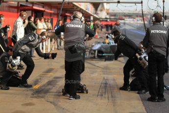 World © Octane Photographic Ltd. Formula 1 Winter testing, Barcelona – Circuit de Catalunya, 2nd March 2013. Mercedes AMG Petronas F1 W04 – Lewis Hamilton pulls into his pitbox. Digital Ref: 0583lw7d0667