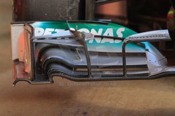 World © Octane Photographic Ltd. Formula 1 Winter testing, Barcelona – Circuit de Catalunya, 2nd March 2013. Mercedes AMG Petronas F1 W04 front wing detail – Lewis Hamilton. Digital Ref: 0583lw7d0688