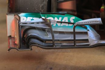 World © Octane Photographic Ltd. Formula 1 Winter testing, Barcelona – Circuit de Catalunya, 2nd March 2013. Mercedes AMG Petronas  F1 W04 front wing detail – Lewis Hamilton. Digital Ref: 0583lw7d0688