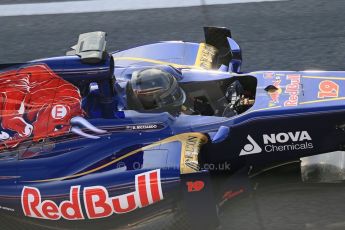 World © Octane Photographic Ltd. Formula 1 Winter testing, Barcelona – Circuit de Catalunya, 3rd March 2013. Toro Rosso STR8, Daniel Ricciardo in a new unpainted helmet. Digital Ref: 0584lw1d0083