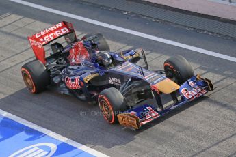 World © Octane Photographic Ltd. Formula 1 Winter testing, Barcelona – Circuit de Catalunya, 3rd March 2013. Toro Rosso STR8, Daniel Ricciardo in a new unpainted helmet. Digital Ref: 0584lw1d0350
