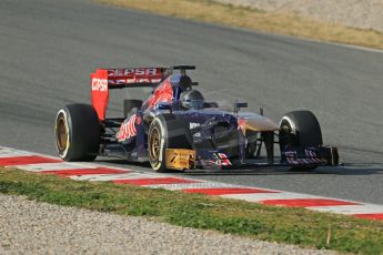 World © Octane Photographic Ltd. Formula 1 Winter testing, Barcelona – Circuit de Catalunya, 3rd March 2013. Toro Rosso STR8, Daniel Ricciardo in a new unpainted helmet. Digital Ref: 0584lw1d0504