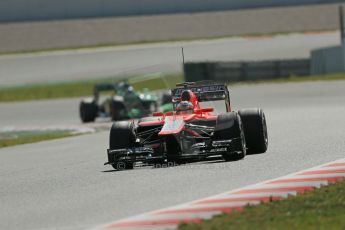 World © Octane Photographic Ltd. Formula 1 Winter testing, Barcelona – Circuit de Catalunya, 3rd March 2013. Marussia MR02, Jules Bianchi and Caterham CT03, Charles Pic. Digital Ref: 0584lw1d0746