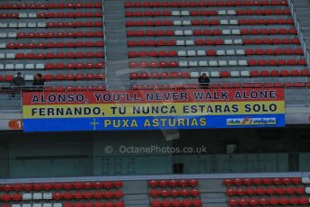 World © Octane Photographic Ltd. Formula 1 Winter testing, Barcelona – Circuit de Catalunya, 3rd March 2013. Fernando Alonso fans in the grandstand. Digital Ref: 0584lw1d9974