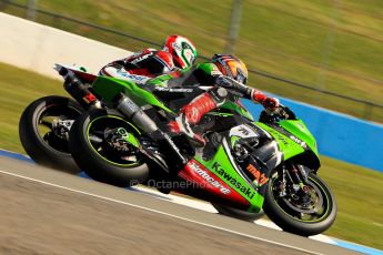 World © Octane Photographic Ltd. World Superbikes (SBK) European GP – Donington Park – Free Practice. Kawasaki Racing Team – Kawasaki ZX-10R – Loris Baz and Althea Racing – Aprilia RSV4 Factory – Davide Giugliano. Saturday 25th May 2013. Digital Ref : 0698ce1d3263