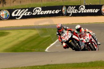 World © Octane Photographic Ltd. World Superbikes (SBK) European GP – Donington Park – Qualifying Practice. Red Devils Roma – Aprilia RSV4 Factory – Michel Fabrizio and Team Ducati Alstare - Ducati 1199 Panigale R – Niccolo Canepa. Saturday 25th May 2013. Digital Ref :