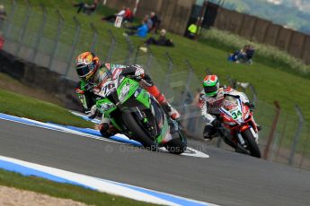 World © Octane Photographic Ltd. World Superbikes (SBK) European GP – Donington Park – Qualifying Practice. Kawasaki Racing Team – Kawasaki ZX-10R – Loris Baz and Althea Racing – Aprilia RSV4 Factory – Davide Giugliano. Saturday 25th May 2013. Digital Ref :