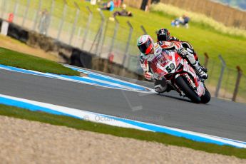 World © Octane Photographic Ltd. World Superbikes (SBK) European GP – Donington Park – Qualifying Practice. Team Ducati Alstare - Ducati 1199 Panigale R – Niccolo Canepa and Aprilia Racing Team – Aprilia RSV4 Factory – Sylvain Guintoli. Saturday 25th May 2013. Digital Ref :