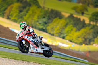 World © Octane Photographic Ltd. World Superbikes (SBK) European GP – Donington Park – Qualifying Practice. Althea Racing – Aprilia RSV4 Factory – Davide Giugliano. Saturday 25th May 2013. Digital Ref :