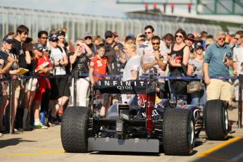 World © Octane Photographic Ltd. Formula 1 - Young Driver Test - Silverstone. Friday 19th July 2013. Day 3. Infiniti Red Bull Racing RB9 Show car with fans. Digital Ref : 0755lw1d0325