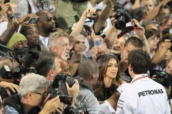 World © Octane Photographic Ltd. Sunday 23rd November 2014. Abu Dhabi Grand Prix - Yas Marina Circuit - Formula 1 Podium. Mercedes AMG Petronas – Toto Wolff, Hamilton Family and Nicole Scherzinger. Digital Ref: 1173CB1D0212