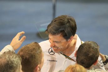 World © Octane Photographic Ltd. Sunday 23rd November 2014. Abu Dhabi Grand Prix - Yas Marina Circuit - Formula 1 Podium. Mercedes AMG Petronas – Toto Wolff. Digital Ref: 1173CB1D0241