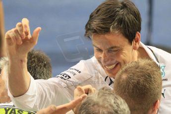 World © Octane Photographic Ltd. Sunday 23rd November 2014. Abu Dhabi Grand Prix - Yas Marina Circuit - Formula 1 Podium. Mercedes AMG Petronas – Toto Wolff. Digital Ref: 1173CB1D0252