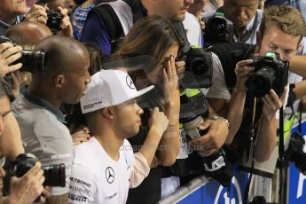 World © Octane Photographic Ltd. Sunday 23rd November 2014. Abu Dhabi Grand Prix - Yas Marina Circuit - Formula 1 Podium. MThe Hamilton Family and Nicole Scherzinger. Digital Ref: 1173CB1D0277