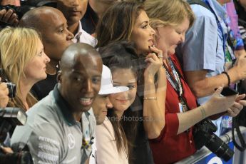 World © Octane Photographic Ltd. Sunday 23rd November 2014. Abu Dhabi Grand Prix - Yas Marina Circuit - Formula 1 Podium. The Hamilton family and Nicole Scherzinger. Digital Ref: 1173CB1D0661