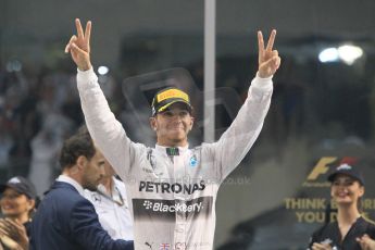 World © Octane Photographic Ltd. Sunday 23rd November 2014. Abu Dhabi Grand Prix - Yas Marina Circuit - Formula 1 Podium. Mercedes AMG Petronas – Lewis Hamilton - Race winner and 2014 World Champion. Digital Ref: 1173CB1D0767