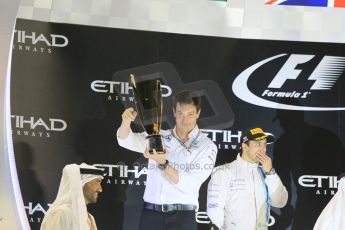 World © Octane Photographic Ltd. Sunday 23rd November 2014. Abu Dhabi Grand Prix - Yas Marina Circuit - Formula 1 Podium. Mercedes AMG Petronas – Toto Wolff. Digital Ref: 1173CB1D1016